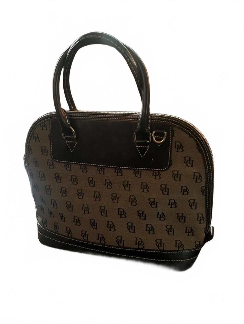 Vintage Dooney and Bourke Monogram Dome Satchel Black Leather Trim Made in USA